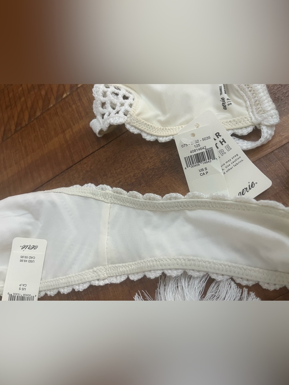 NWT Aerie FULL SET Crochet String Triangle Top + String Tie Bottom Soft Muslin S - Picture 5 of 5